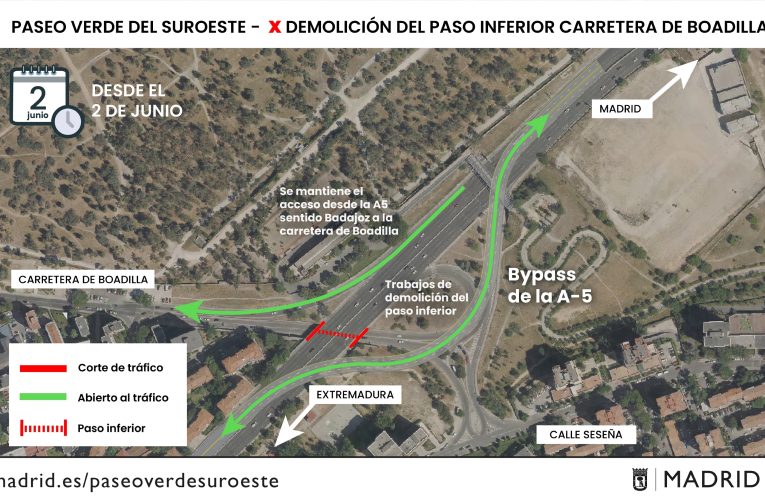 Soterramiento de la A-5: desvío del tráfico a una carretera provisional para demoler el paso inferior que enlaza con la carretera de Boadilla