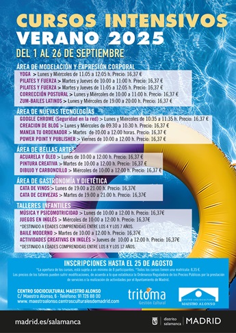 Cursos intensivos de verano 2025. Del 1 al 26 de septiembre