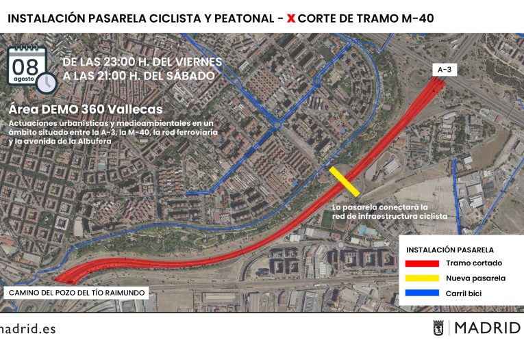 El Ayuntamiento instala la nueva pasarela peatonal y ciclista que cierra la herida que la M-40 genera en Vallecas